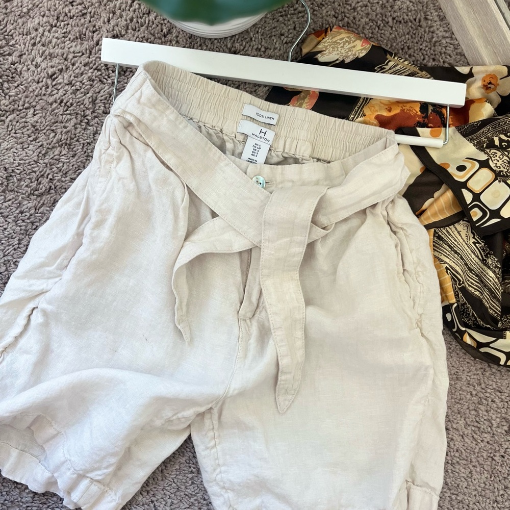 Halston Linen Shorts with Tie Waist